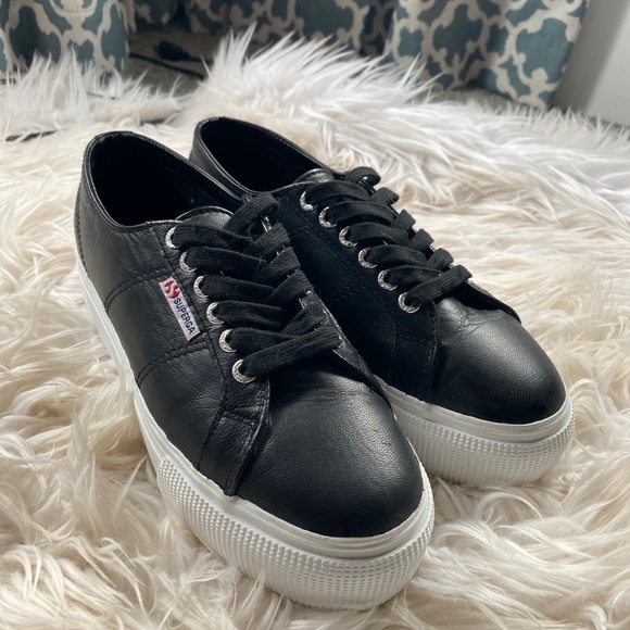 black leather superga platform